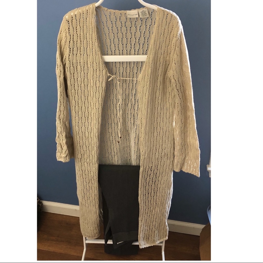 Long sweater cardigan duster tan open front medium